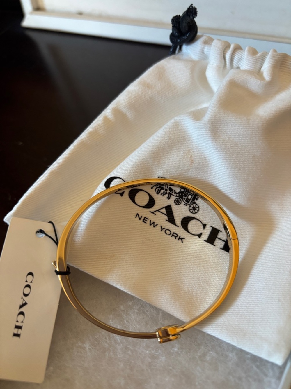 Coach Gold and Gray Enamel Signature Bangle Bracelet - Picture 2 of 6